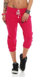 Damen Jogginghose 3/4 Capri Sport-Hose Baumwolle; Pink XXL/44