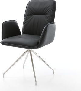 DELIFE Esszimmerstuhl Vinja-Flex Echt-Leder Schwarz Kreuzgestell konisch Edelstahl