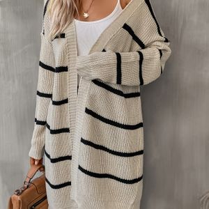 Gestreifter, vorne offener, schulterfreier Cardigan, lässiger Langarm-Cardigan für Damenbekleidung im Herbst und Winter