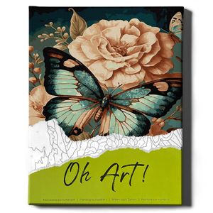 Oh Art! – Malen nach Zahlen Set – 40x50cm, mit Holzrahmen und Pinseln "Schmetterling" DIY