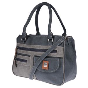 Große Damen Tasche Schultertasche Umhängetasche Henkeltasche Leder Optik Bag Blau-Grau