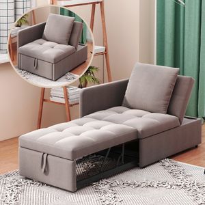 Flieks Schlafsofa Tagesbett mit Kissen, Klassisches Sofa Einzelsofa mit Verstellbarer Rückenlehne, Daybed Sofabett Polsterbett Liegesofa, Leinen, Grau