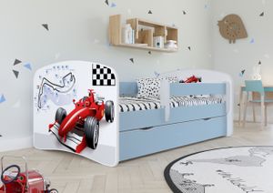 Kinderbett Jugendbett 70x140 cm Blau mit Matratze Rausfallschutz Schublade und Lattenrost Kinderbetten für Mädchen und Junge - Formel
