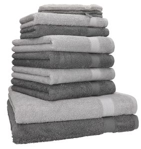 Betz 10er Handtuch - Set Premium  2 Duschtücher 4 Handtücher 2 Gästetücher 2 Waschhandschuhe Farbe anthrazit & silbergrau