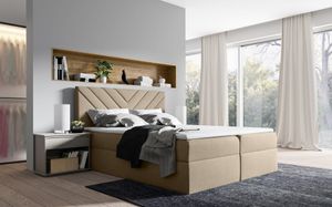 Bett Boxspringbett TOPIS mit Bonell-Matratze und Topper , Doppelbett mit 2 Bettkästen, H3, ( 140x200 cm , Cappuccino - Casablanca 2303 )