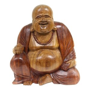 Figur Happy Buddha-Figur China Skulptur Sitzend Budai Figur 20 cm Holz Braun Natur mittel