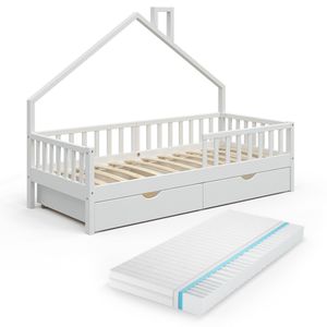 Domová posteľ Livinity® Noemi, 90x200 cm, s 2 zásuvkami a matracom, biela