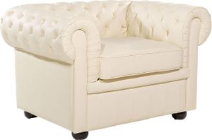 BELIANI Fotel jasnobeżowy skórzany chesterfield tuftowany pikowany vintage glamour prawdziwa skóra salon