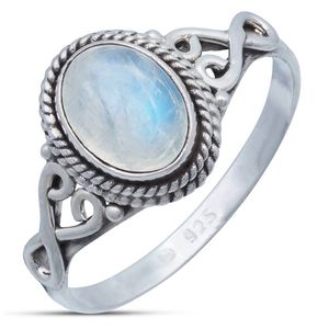 Ring BAGHIMI oval aus 925er Sterling Silber, Ringgröße:54, Stein:04 - Regenbogen Mondstein