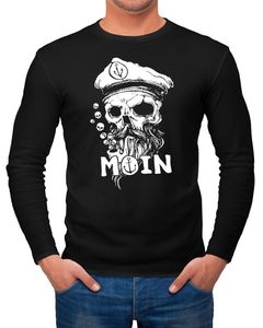 Herren Longsleeve Moin Kapitän Totenkopf Anker Bart Hamburg Langarm-Shirt Fashion Streetstyle Neverless® schwarz XXL