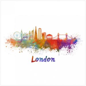 Wallario Sticker / Aufkleber für Kühlschrank / Geschirrspüler / Küchenschränke, selbstklebende Folie - 60 x 60 cm, Motiv: Städte als Aquarell - Skyline von London