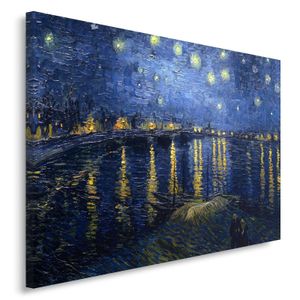 Feeby Leinwandbild, Reproduktion des gemäldes V. van Gogh - sternennacht über der rhone (I_55367), 100x70 cm