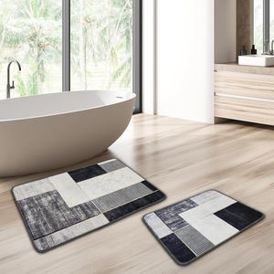 Miqna 2-tlg. rutschfestes Badteppich Set , waschbar (60x100 & 50x60 cm)