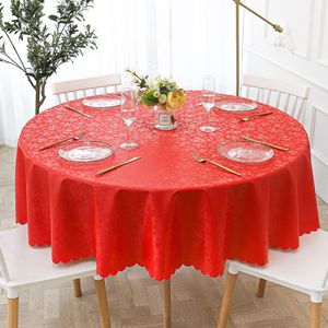 Ubrus s olejovou tkaninou Omyvatelný kulatý ubrus z PVC 160 cm Ubrus žakárový, stolní prádlo Odpuzující špínu Snadná údržba, červený