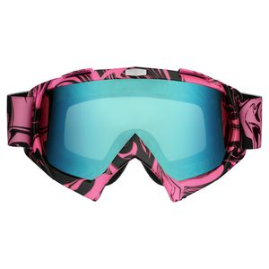 Motocross Brille pink mit blau grünem Glas