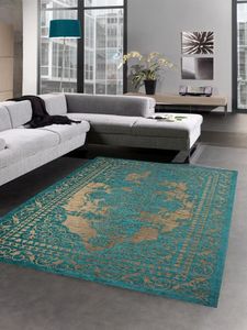 Moderner Teppich Orientteppich Kelim Kilim türkis gold Größe - 160x230 cm