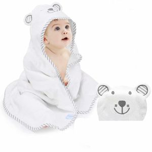 Babybadetuch Babyhandtuch mit Kapuze, 2 Waschlappen, 100%Bambusfaser, 90 x 90, extra weich und dick, saugfähig, süße Bärenstickerei, perfektes Geschenk für Babys