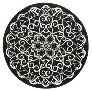 Designer Velours Teppich Mandala Schwarz Rund , Größe:133 cm rund