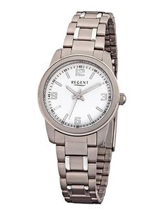 Regent Damen-Armbanduhr Elegant Analog Titan-Armband silber grau Quarz-Uhr Ziffernblatt weiß URF1084
