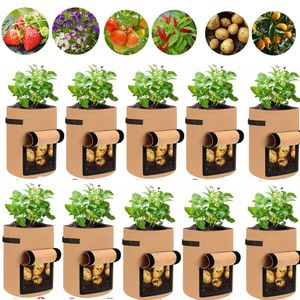 10 Stück Pflanzen Tasche, Kartoffel Pflanzsack 7 Gallonen mit Griffen und Sichtfenster, AtmungsaktivBeutel Gemüse Grow Bag Pflanztasche für Karotten/Zwiebeln/Gemüse (Braun)