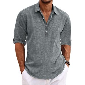 Männer Langarm Hemden Einfache Normale Passform Tops Comfy Button Down Tunika Shirt Urlaub Grau,Größe:Xl