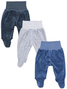 TupTam Baby Jungen Hose mit Fuß 3er Pack Nicki Strampelhose, Farbe: Graphit / Melange Grau/ Jeans, Größe: 86
