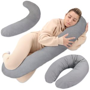 Stillkissen xxl Seitenschläferkissen Baumwolle - Pregnancy Pillow Schwangerschaftskissen Lagerungskissen Erwachsene 165x70 cm Pünktchen auf Grau