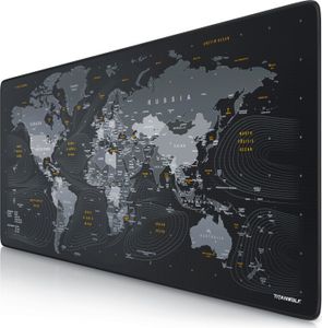Titanwolf Gaming Mauspad XXL, 900 x 400 x 3 mm, Schreibtischunterlage, abwaschbar, rutschfeste Rückseite, Geschwindigkeit & Präzision, Globus