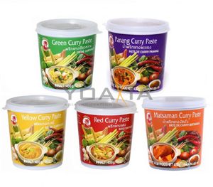 5 verschieden Cock Brand Curry Pasten je 400g Rote, Gelbe, Grüne, Panang, Matsaman