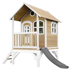 AXI Spielhaus Tom mit grauer Rutsche | Stelzenhaus in Braun & Weiß aus  Holz für Kinder | Spielturm für den Garten