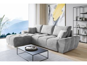 Easy Furniture Velvet Ecksofa in L-FORM Universelle Seitenauswahl 289 x 189 cm - Sofa mit Schlaffunktion - Schlafsofa mit Bettkasten - Farbe: Hellgrau