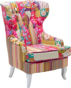BELIANI Fotel uszak wielokolorowy różowy tapicerowany pikowany guzikami patchwork ozdobne drewniane nóżki styl retro