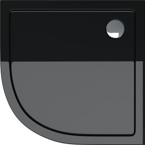 doporro Duschtasse Duschwanne 90x90x4cm flach inkl. Ablaufgarnitur AL02 aus Acryl in Schwarz Viertelkreis DIN-Anschlüsse für bodenebene Montage geeignet Faro3