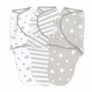 Pucksack Baby 0-3 Monate SET - Pucktuch Swaddle Blanket Puckdecke Strampelsack aus Baumwolle 3 Stück mit Sterne Grau