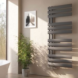 Grzejnik łazienkowy EMKE Owalny rurowy grzejnik łazienkowy Suszarka do ręczników Podgrzewacz do ręczników Pionowe boczne podłączenie wody Antracyt 112×50 cm bez elementu grzejnego