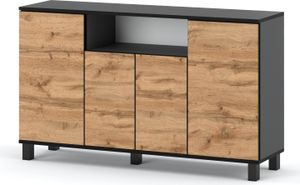 Skandinavische Kommode Sideboard Holz 140x80x35 für Wohnzimmer, Flur oder als Kommode Schlafzimmer - Minimalistisches Design - Grau Matt / Wotan Eiche