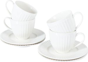 BELIANI Zestaw 4 filiżanek z podstawkami biały z porcelany kaoliny ręcznie robiony do kawy i herbaty komplet dla 4 osób do kuchni jadalni