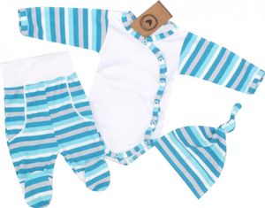 Baby Jungen Set 3-teilig Body Hose + Mütze Gr. 56 Streifen türkis