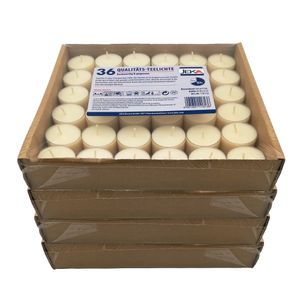 JEKA Teelichter Weiß Kerzen - 144 Stück Set (4x36)- Ø 40 mm - Lange Brenndauer 8 Stunden - Nicht Duftende Teelichter In Metallhülsen