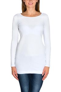 Alkato Damen Langarm Longshirt  Langarmshirt Tunika Basic Shirt, Farbe: Weiß, Größe: L