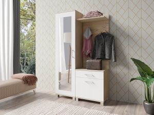 Garderobenschrank, Flurgarderobe 108 x 190 x 40,5 cm, Kompaktgarderobe mit Tür, Spiegel, Regalen, Schuhschrank, Flurgarderobe Schrank in Farbe Weiß / SONOMA