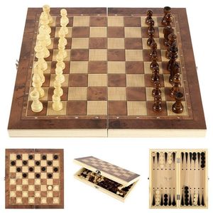 Schachspiel aus Holz,3 in 1,Tragbare Holz Schachbrett,Chess Board Set klappbar,Schachspiel Für Party Familie Aktivitäten,Schachspiel,Schach Schachbrett