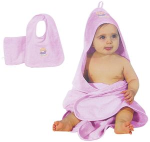 Baby Handtücher mit Kapuze 3tlg Set lila Kapuzenhandtuch Lätzchen Waschhandschuh