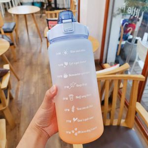 2L Trinkflasche Sportflasche Wasserflasche Getränkeflasche Fitness Trinkflasche mit Strohhalm,mit Zeitmarkierung (Matthellblau + Orange)