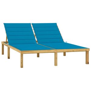 Doppel-Sonnenliege Möbel,Gartenmöbel,Gartensitzmöbel,Sonnenliegen Doppel-Sonnenliege mit Blauen Auflagen Kiefer Imprägniert
