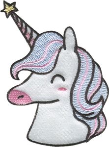 Einhorn Kopf - Aufnäher, Bügelbild, Aufbügler, Applikationen, Patches, Flicken, Zum Aufbügeln, Größe: 5,5 x 7,4 cm