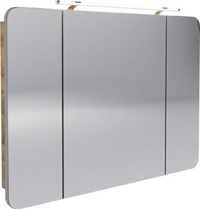 FACKELMANN LED Spiegelschrank MILANO / Badschrank mit 3D Effekt / Soft-Close / Maße (B x H x T): ca. 110 x 78 x 15,5 cm / Schrank mit Spiegel & LED-   fürs Bad / 3 Türen / Korpus: Braun hell