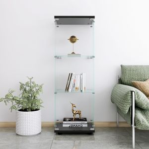 CDGlobal Glassteckvitrine Glasregal „Mini“ m. Rückwand Vitrine 3 Fächer Glasplatten 16.7"x14.3"x49.3" normales Glas Verkaufsvitrine Ausstellungsvitrine Messevitrine Verkaufsregal Selbstbauvitrine