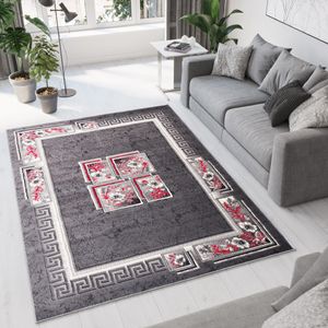 Koberec Obývací pokoj Ložnice Krátký vlas Moderní design Krátký vlas Moderní šedá krémová červená čtvercová květinová hranice Melange  180 x 250 cm