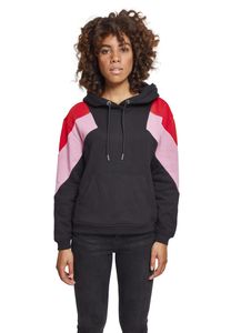 Urban Classics Damen Ladies Oversize 3-Tone Block Hoody TB2345, color:blk/firered/coolpink, size:S